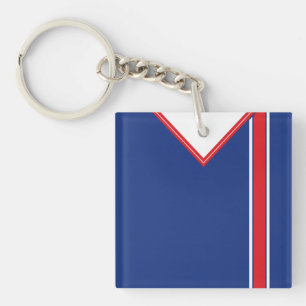 Naam en nummer Soccer Jersey Keyring Blue Red Whit Sleutelhanger