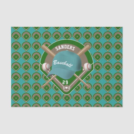 Naam en nummer van Aqua Baseball Diamond Player Tissuepapier (Voorkant)