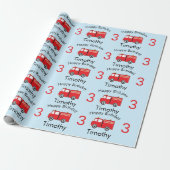 Naam en ouderdom van Red Fire Truck Pattern Boy Cadeaupapier (Uitgerold)