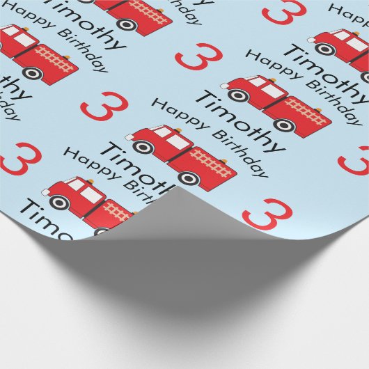Naam en ouderdom van Red Fire Truck Pattern Boy Cadeaupapier (Hoek)