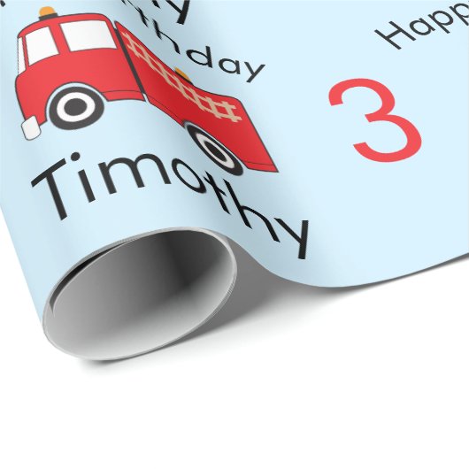 Naam en ouderdom van Red Fire Truck Pattern Boy Cadeaupapier (Rol Hoek)