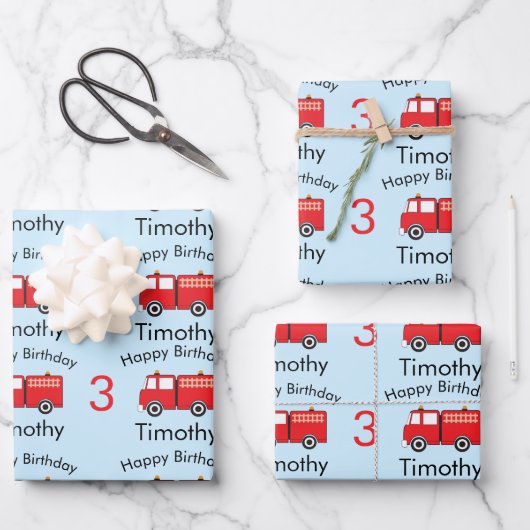 Naam en ouderdom van Red Fire Truck Pattern Boy Inpakpapier Vel (Voorkant)