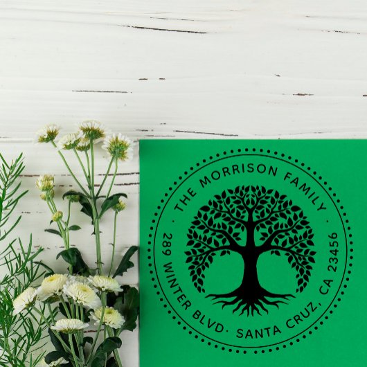 Naam en retouradres van levenscyclus rondom de fam zelfinktende stempel