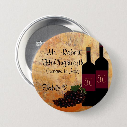 Naam en tabelnummer wijnflesje ronde button 7,6 cm (Voorkant /achterkant)