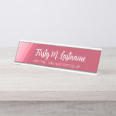 Naam en titel Kalligrafie - Retro Stripes Roos Bureau Naambordje (Voorkant)