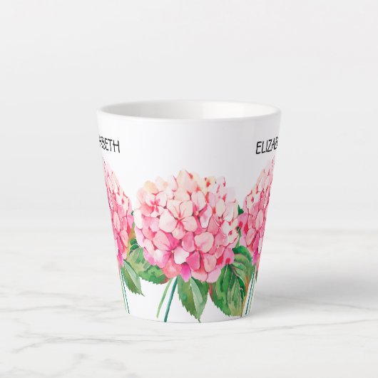 NAAM EN Waterverf Pink Hydrangea Floral Latte Mok (Voorkant)