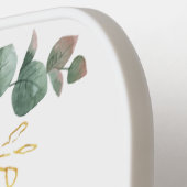 Naam Eucalyptusscript voor zonnebloem Botanische Pickleball Paddle (Links Detail)