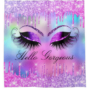 Naam Eyelashes Makeup Pink Girly Drip Holograaf Douchegordijn
