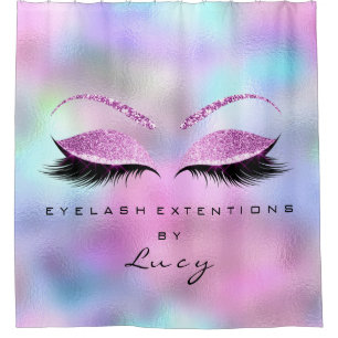Naam Eyelashes Uitbreiding Roze holographic Glitte Douchegordijn