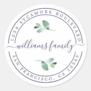 Naam familienaam kalligrafie Foliage Return Addres Ronde Sticker