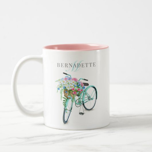 Naam fietsmandje en monogram tweetone Mok (Links)