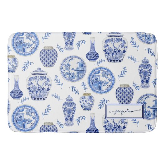 Naam Floral Blue n White Ginger Jar Flower  Badmat (Voorkant)