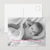 Naam | Foto van Baby Girl Pink Aankondigingskaart (Voorkant / Achterkant)