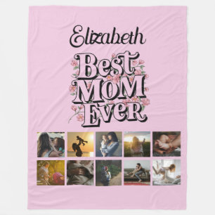 Naam Fotocollage Beste Moeder Ooit Retro Typografi Fleece Deken