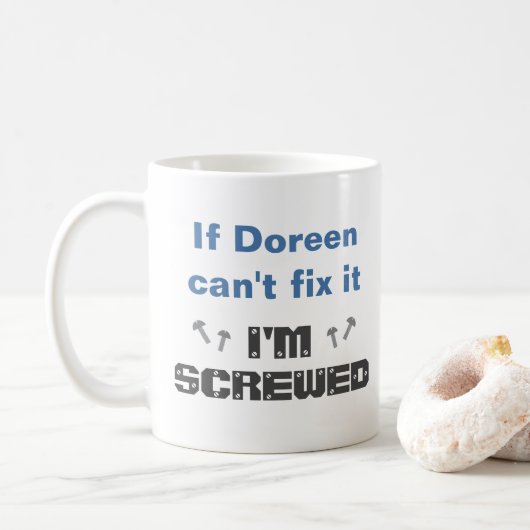 Naam Funny Fix it Screening Mok: Blue Grey Koffiemok (Met donut)