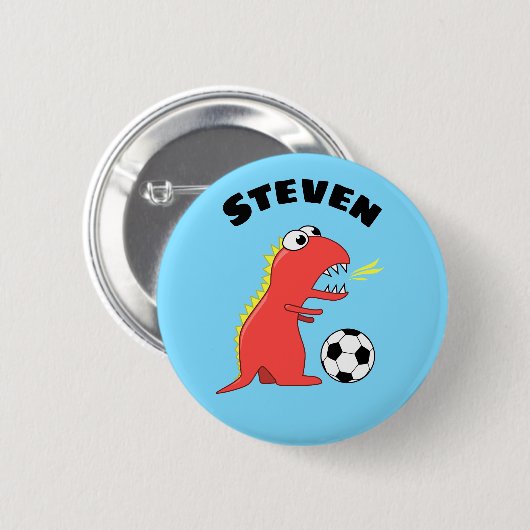 Naam Funny Soccer Dinosaur Ronde Button 5,7 Cm (Voorkant /achterkant)