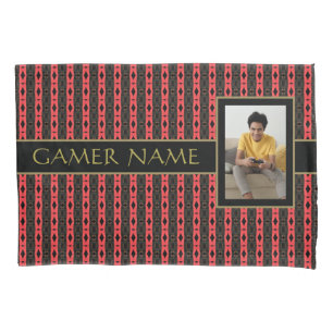 Naam gamer-partij en foto-rood/zwarte lumbale pilo kussensloop
