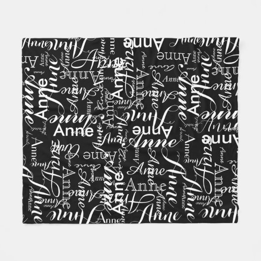 Naam Gedrukt in Wit All-Over a Zwart Fleece Deken (Voorkant (Horizontaal))