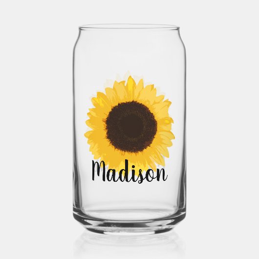 Naam Gele zonnebloem Blikvorm Glas (Voorkant)