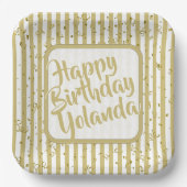Naam Gelukkige Verjaardag Goud Witte Strepen Patro Papieren Bordje (Voorkant)