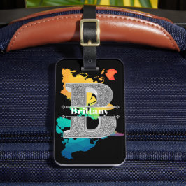 Naam Gepersonaliseerd Monogram Initiaal Zilveren L Bagagelabel