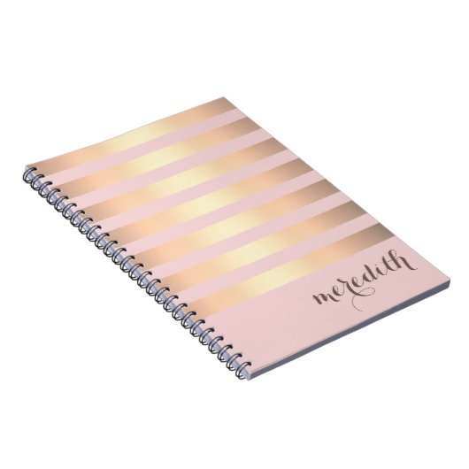 Naam Gepersonaliseerd Roze/Goud Metallic Gestreept Notitieboek (Rechterzijde)