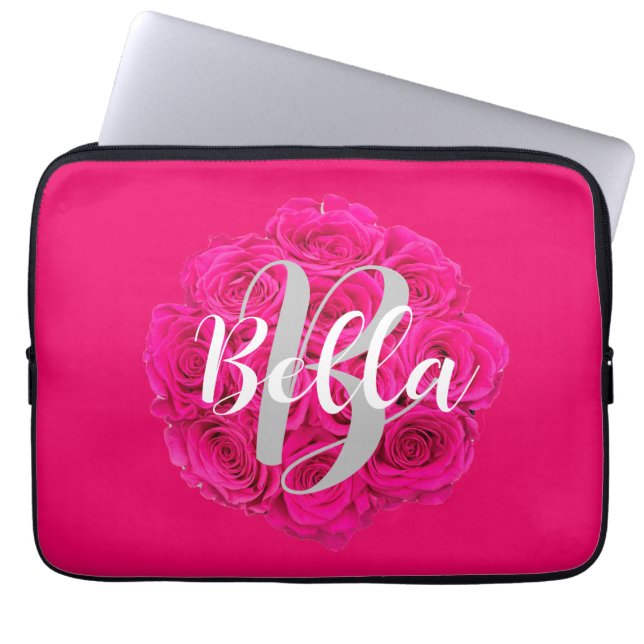 Naam Gepersonaliseerd Roze Laptop Sleeve (Voorkant)