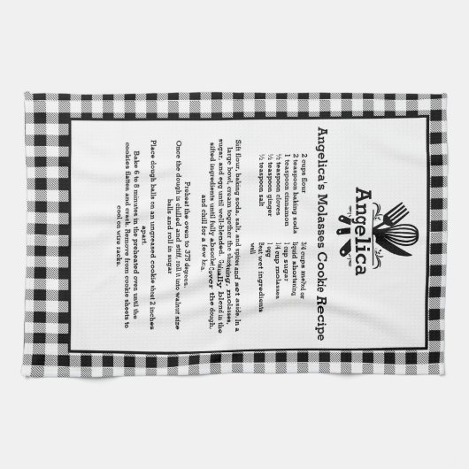 Naam Geserveerd Recept Zwart Wit Buffalo Plaid Theedoek (Horizontaal)