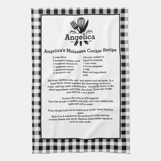 Naam Geserveerd Recept Zwart Wit Buffalo Plaid Theedoek (Verticaal)