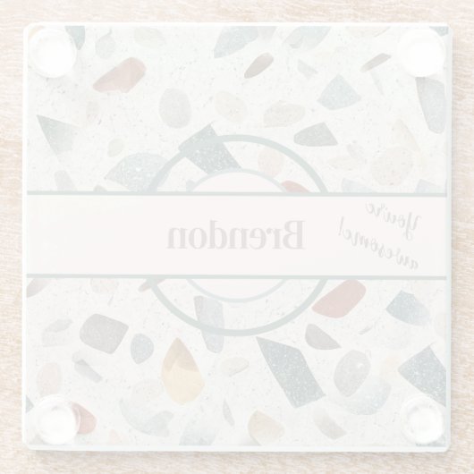 Naam, getextureerde grote spaander mozaïek terrazz glazen onderzetter (Achterkant)