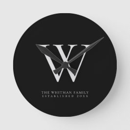 Naam gezinsmonogram zwart ronde klok