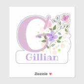 Naam Gillian & Initiaal met Floral Design Sticker (Vel)