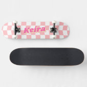 Naam Girly Roze Witte Checker Patroon Skateboard (Horizontaal)