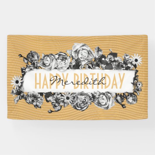  naam Gold Rozen Chic Monogram Luxe Spandoek (Horizontaal)