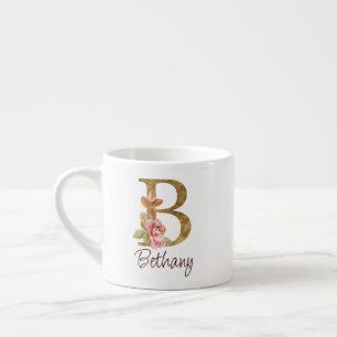 Naam Goud Folie Blush Roze Rozen Letter B Espresso Kop