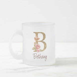 Naam Goud Folie Blush Roze Rozen Letter B Matglas Koffiemok