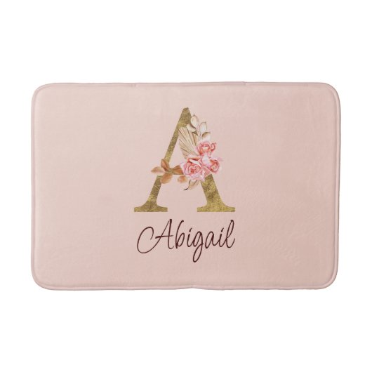 Naam Goud Folie Roze Rozen Letter A Badmat (Voorkant)