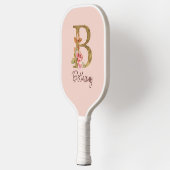 Naam Goud Folie Roze Rozen Letter B Pickleball Paddle (Links)