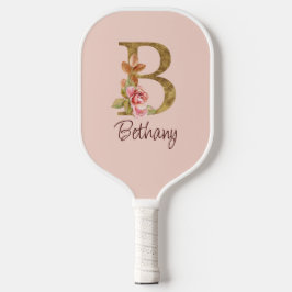 Naam Goud Folie Roze Rozen Letter B Pickleball Paddle