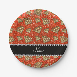 Naam gouddiamantneon oranje glitter papieren bordje