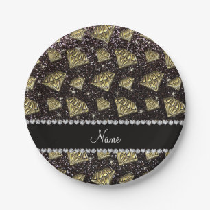 Naam gouddiamantzwarte glitter papieren bordje