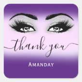 Naam Gray Paars Roze Glitter Eyelash Logo Vierkante Sticker (Voorkant)