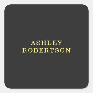 Naam Grijs Geel Professioneel Stijlvol Minimalist Vierkante Sticker