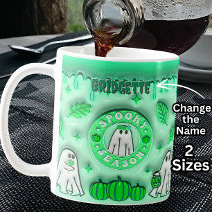 Naam Groen 3D-effect Halloween Ghost Spooky Season Koffiemok