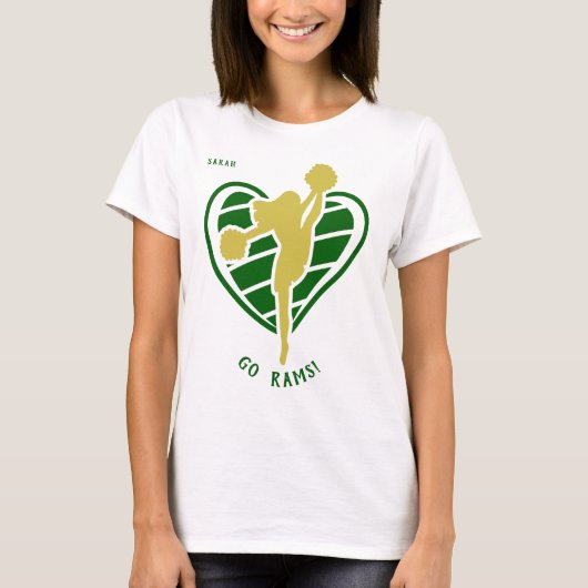 Naam Groen Gold Cheerleader Team T-shirt (Voorkant)