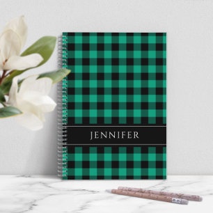 Naam Groen & Zwart Geruit Gingham Patroon Notitieboek