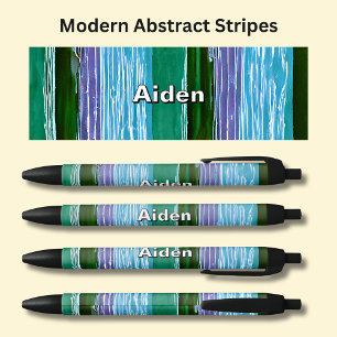 Naam - Groene & Blauwe Tonen Abstracte Strepen Zwarte Inkt Pen
