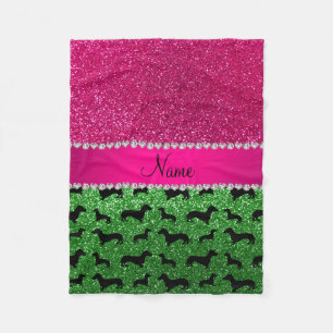Naam groene glitter dachshunds roze glitter fleece deken