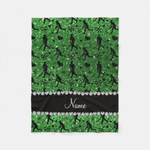 Naam groene glitter hockey harten boeg fleece deken
