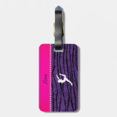 Naam gymnast paarse glitter zebra stripes bagagelabel (Achterkant verticaal)